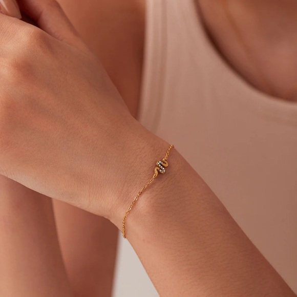 18K Gold Plated Dainty Bracelet*Snake Charm*Waterproof Jewelry*Bezel Diamond*JD - Picture 1 of 4
